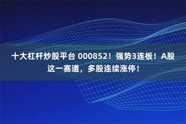 十大杠杆炒股平台 000852！强势3连板！A股这一赛道，多股连续涨停！